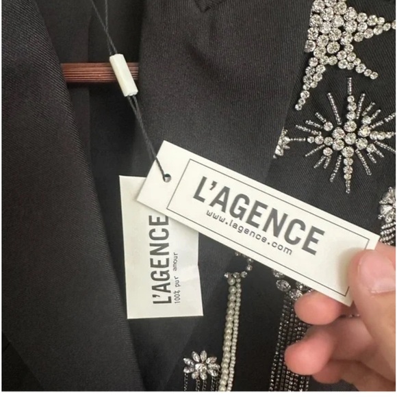 NWT L’agence Chamberlain Black Twill blazer with rhinestone detail, sz 2 - Picture 3 of 8